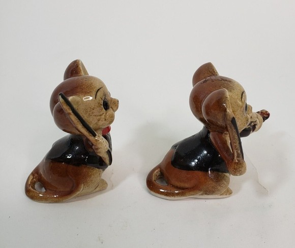 Pair Vintage Ceramic Mice Mouse Figurines Violin Conductor 2.5" Anthropomorphic - Picture 3 of 6